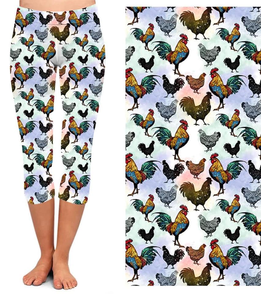 Chickens Capri Leggings with Pockets (SLB)