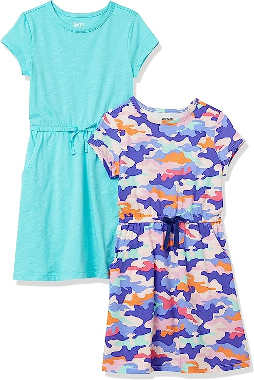 Aqua Toddler/Girl's Short-Sleeve Cinch-Waist Dress