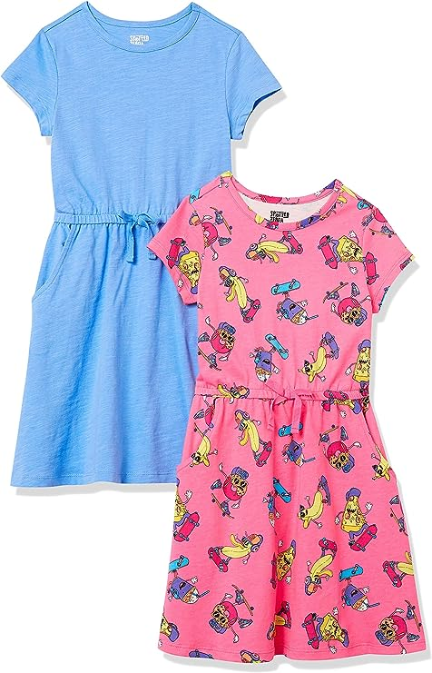 Blue Toddler/Girl's Short-Sleeve Cinch-Waist Dress