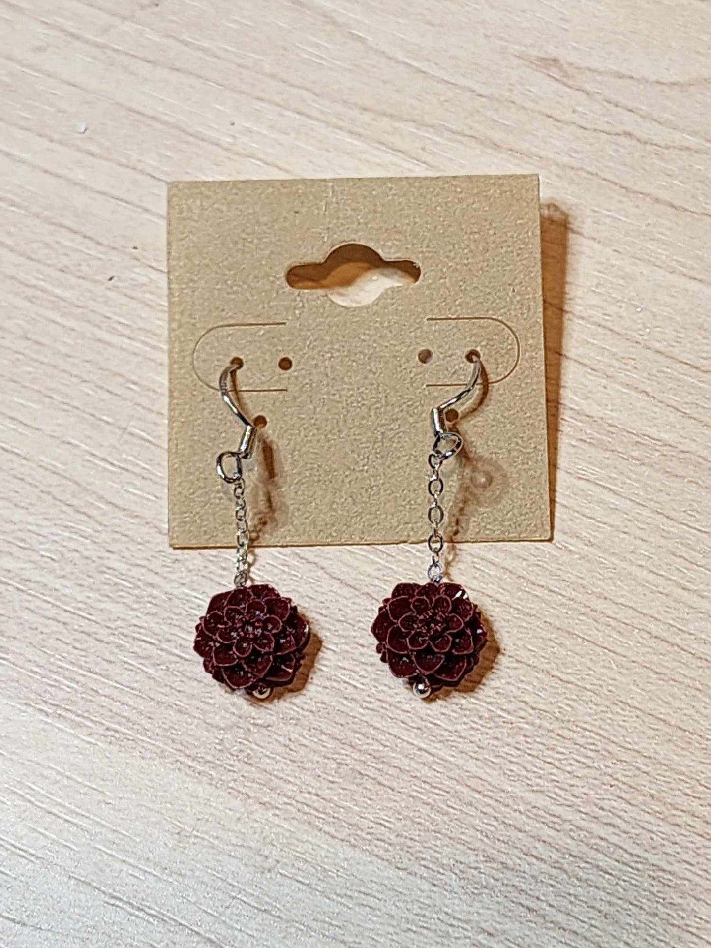 Cinnabar Carnation 925 Silver Dangle Earrings