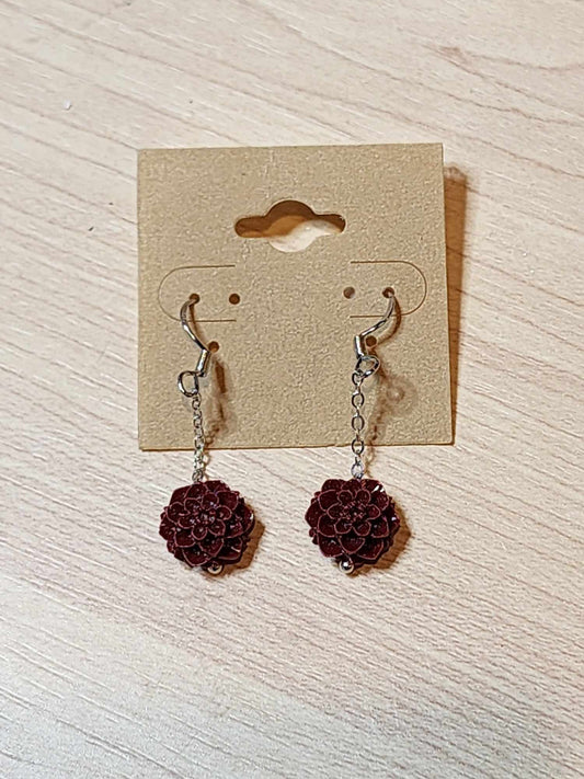 Cinnabar Carnation 925 Silver Dangle Earrings