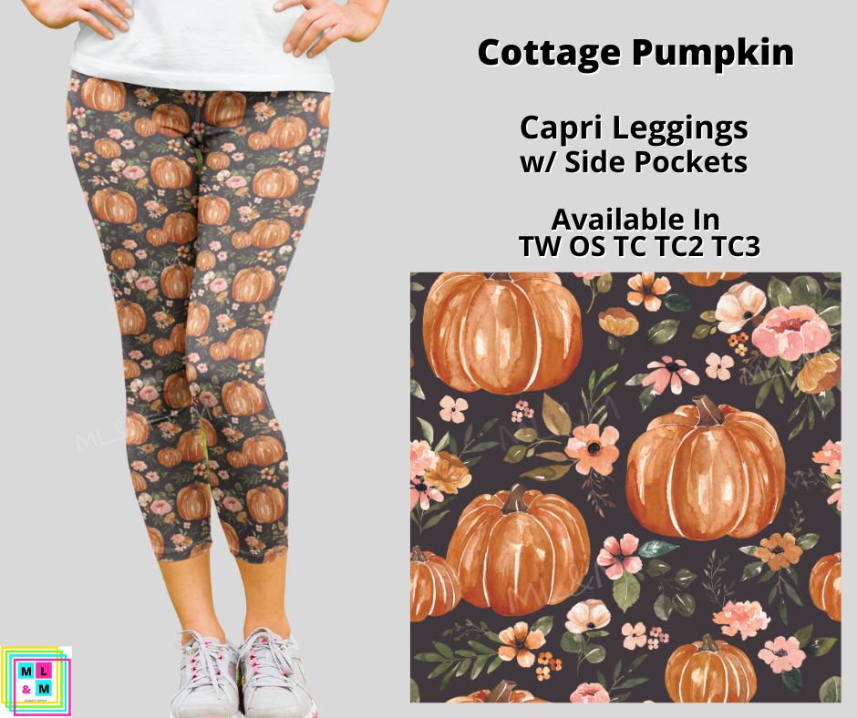 Cottage Pumpkin Capri Leggings with Pockets (Pixie)