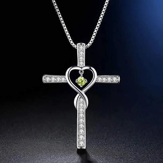 Cross with Green Stone Necklace