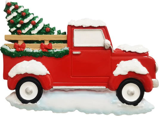 Personalized Poly-Resin Ornament Red Truck with Christmas Tree