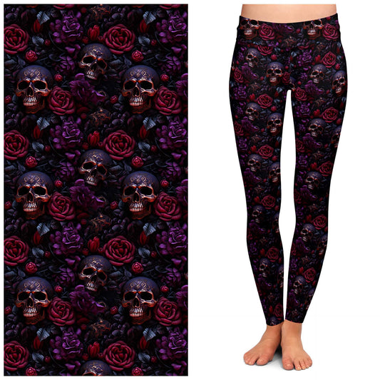 Dark Skulls Fleece Lined Leggings with Pockets (SLB)