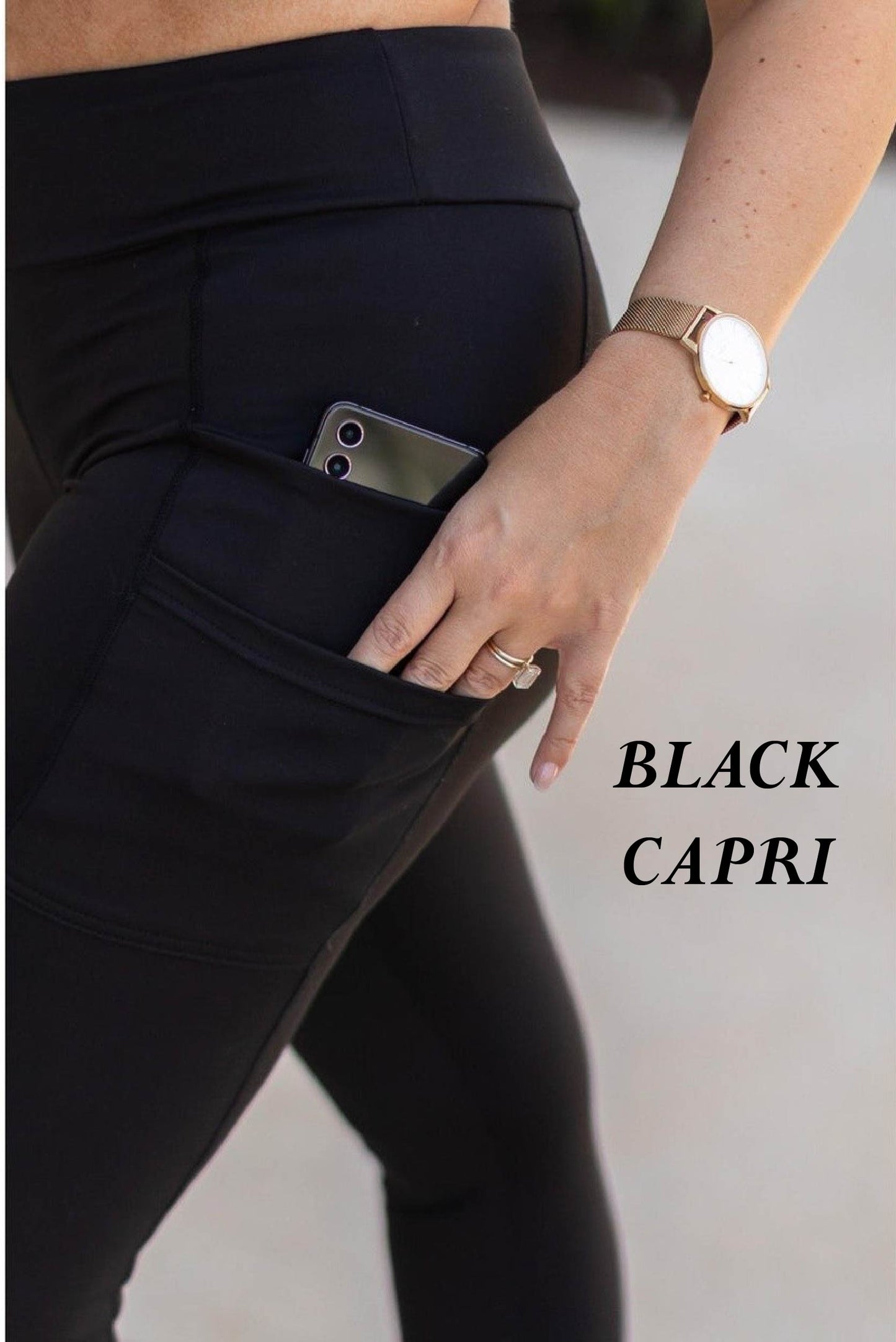 Preorder Solid Black Double Pocket Capri Leggings Closing 4/13/2026