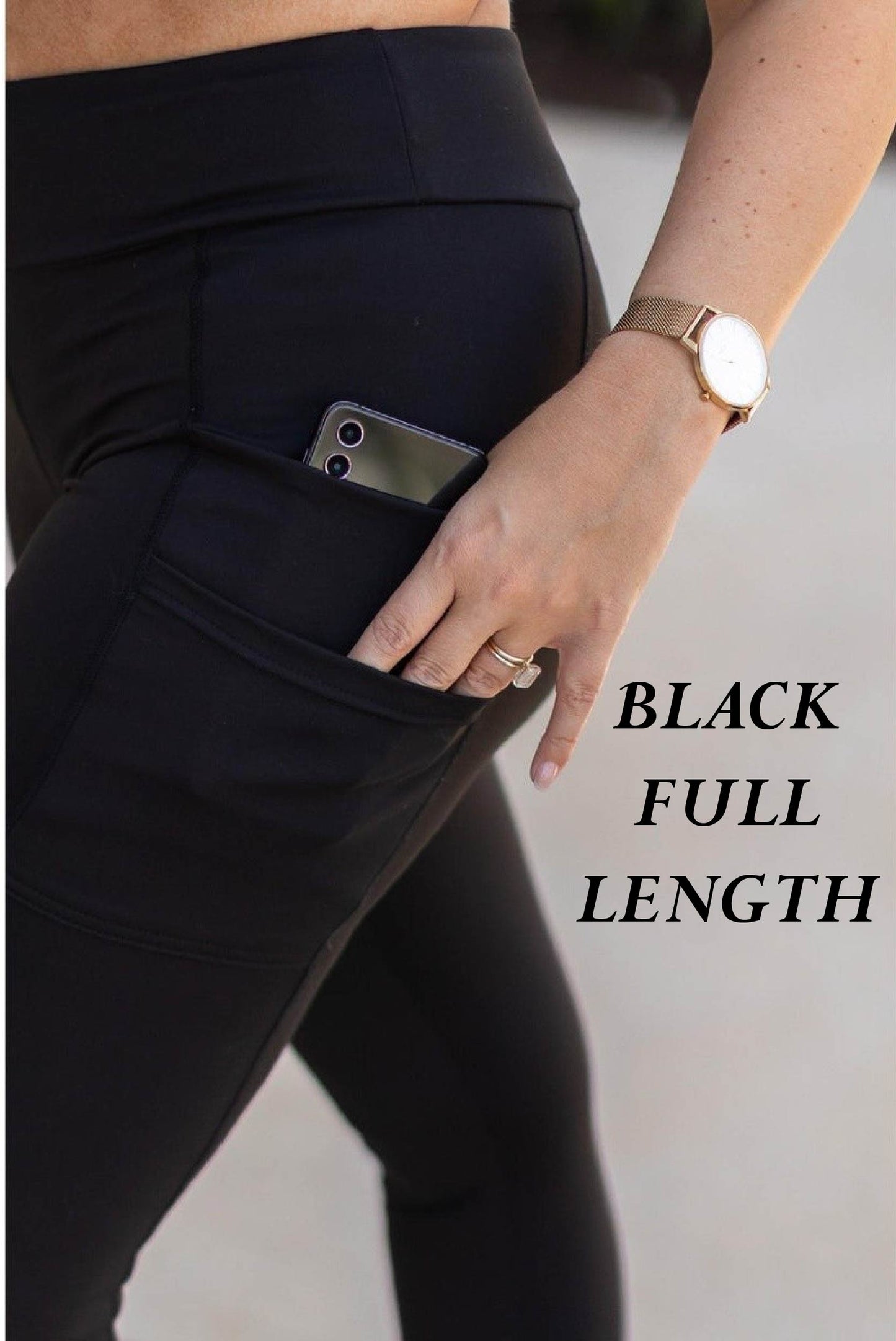 Preorder Solid Black Double Pocket Full Length Leggings Closing 4/13/2026