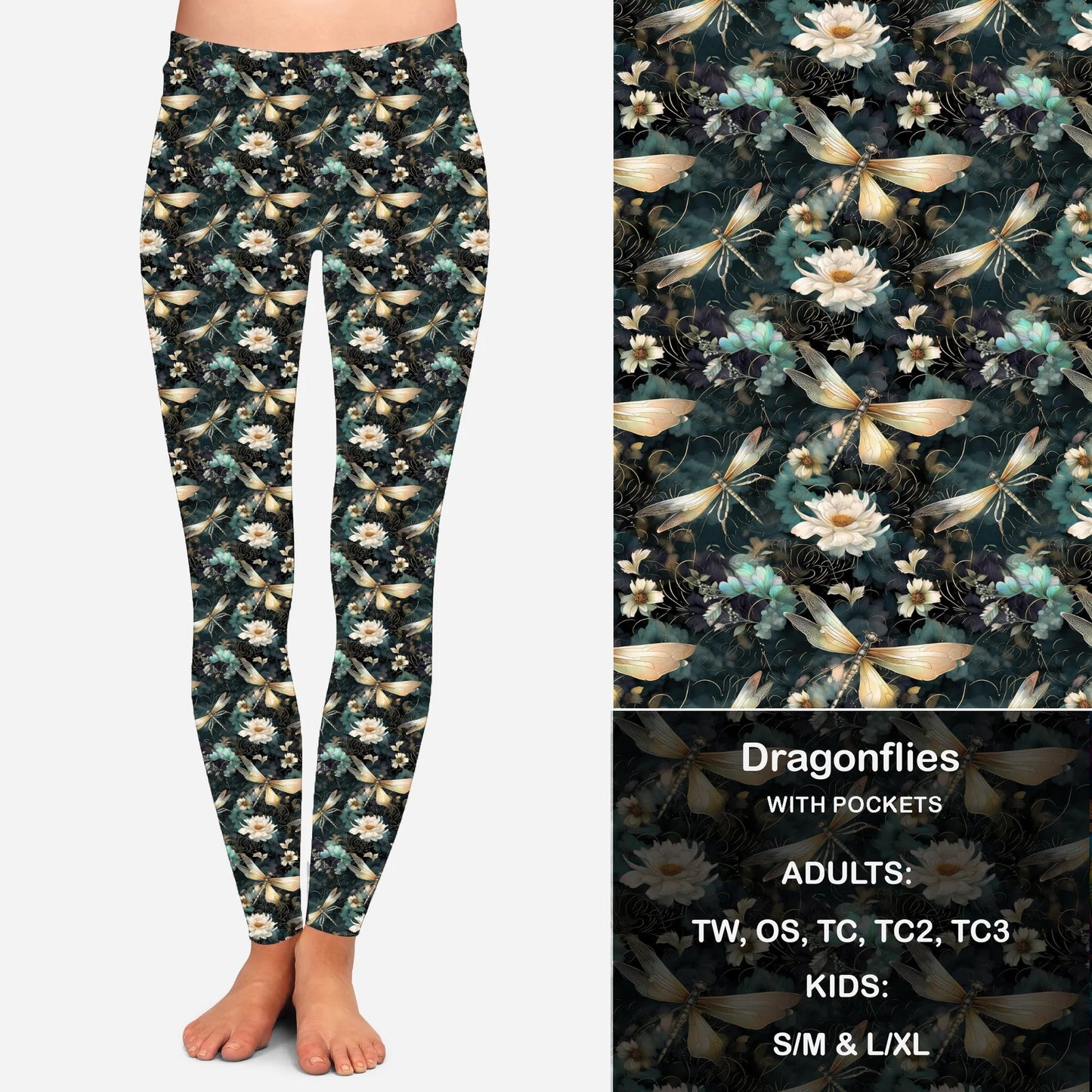 Dragonflies Leggings with Pockets (GY)