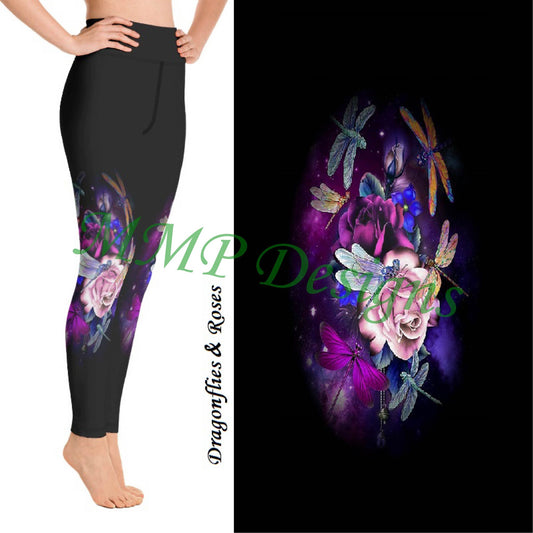 Dragonflies & Roses Leggings with Pockets (MMP)