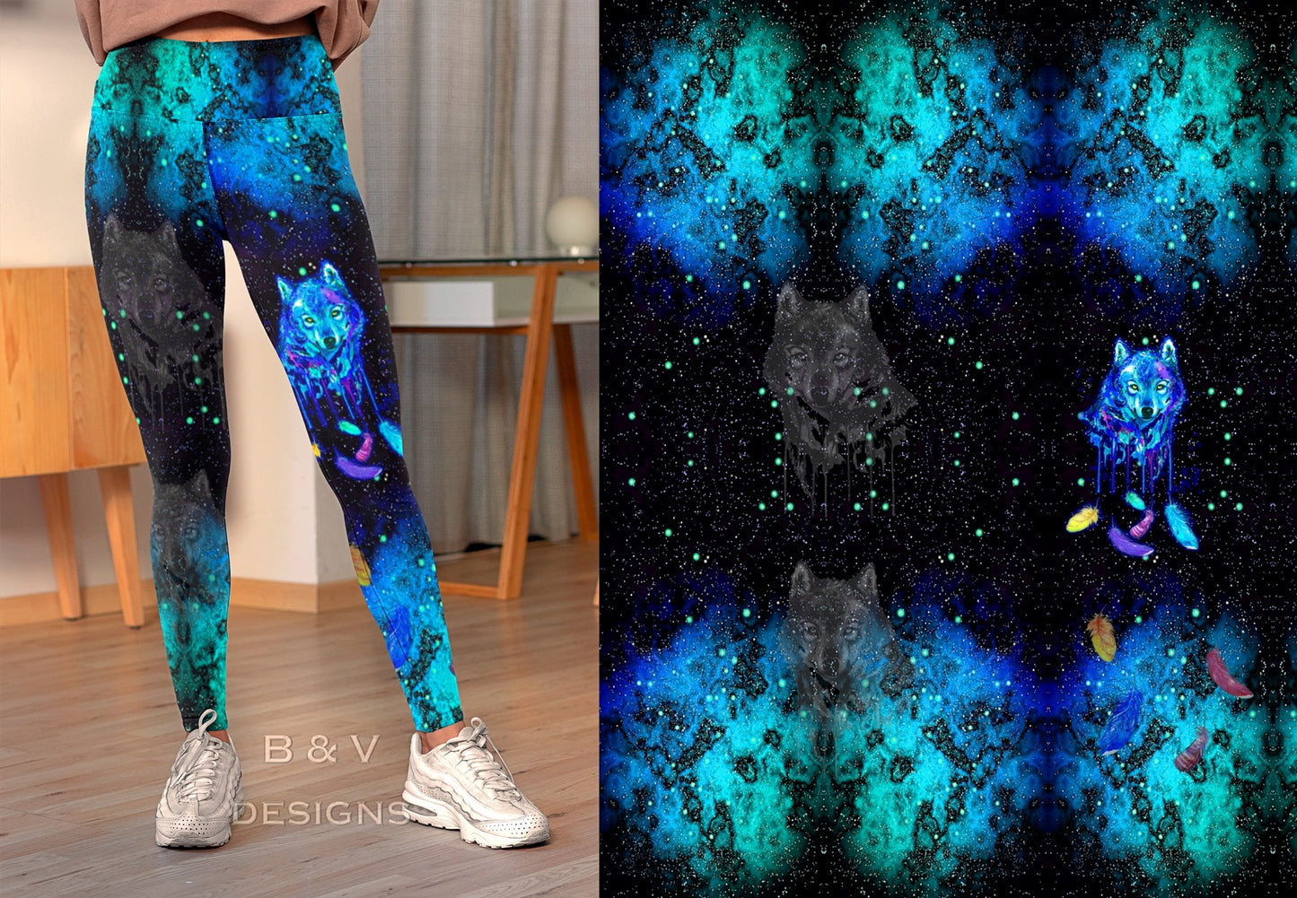 Dreamcatcher Watercolor Wolf Leggings (B&V)