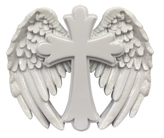 Personalized Poly-Resin Ornament Cross with Wings