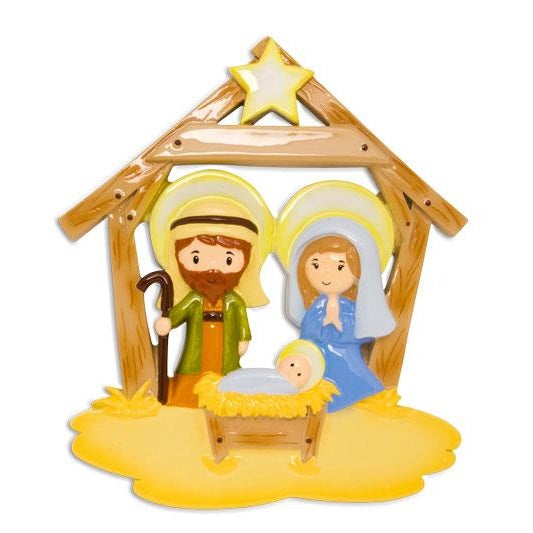 Personalized Poly-Resin Ornament Jesus in Manger