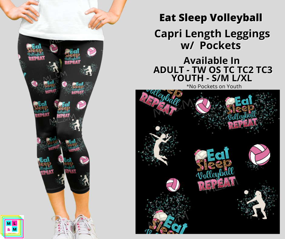 Eat Sleep Volleyball Leggings with Pockets (Pixie)