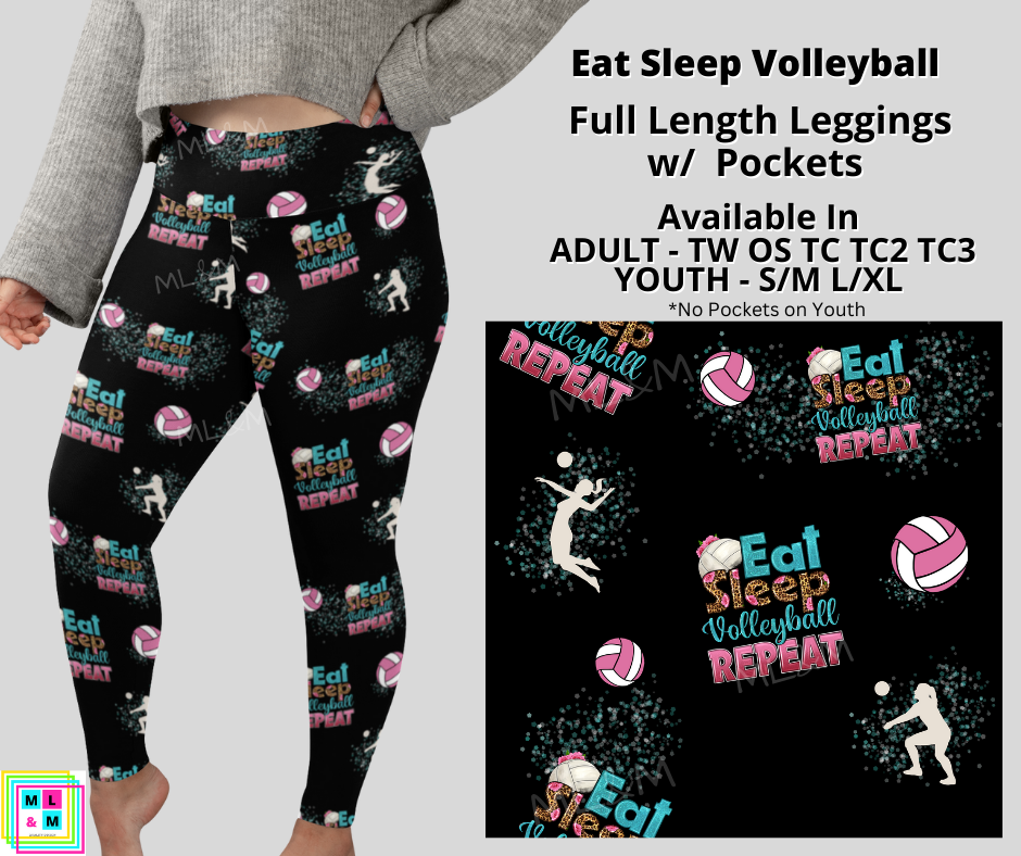 Eat Sleep Volleyball Leggings with Pockets (Pixie)