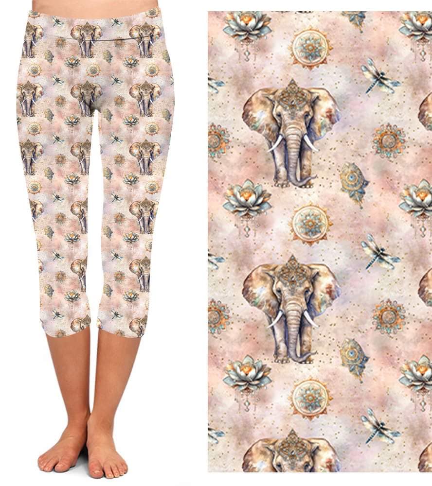 Elephants Capri Leggings with Pockets (SLB)