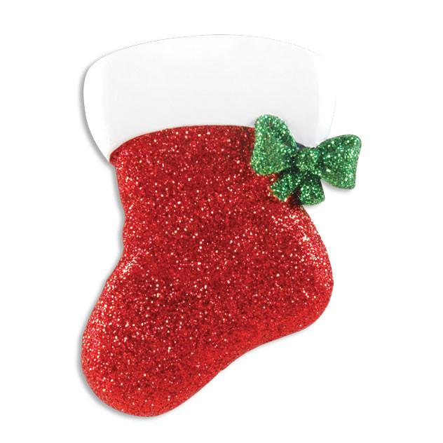 Personalized Poly-Resin Ornament Red Glitter Stocking