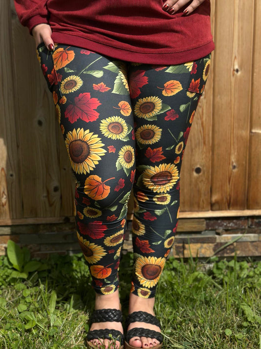 Fall Sunflowers Leggings with Pockets (TL)