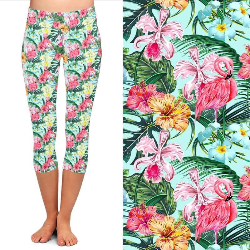 Flamingo Vacation Capri Leggings with Pockets (ARB)