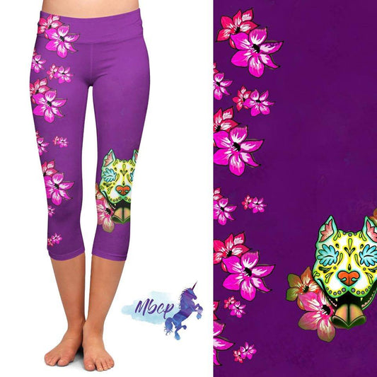 Pitbull Sugar Skull Capri Leggings (MB)