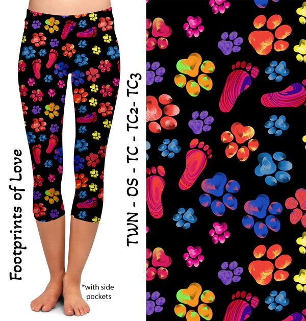 Footprints of Love Capri Leggings with Pockets (GY)