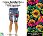 Fuchsia Burst Sunflower Faux Denim Peek-A-Boo Shorts (Pixie)