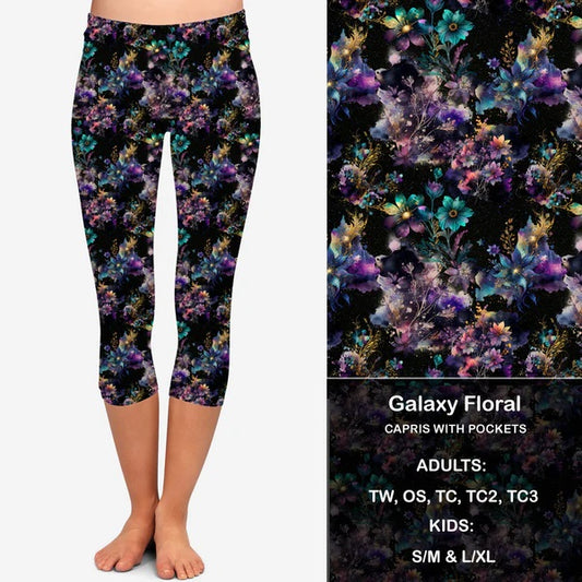 Galaxy Floral Capri Leggings with Pockets (GY)