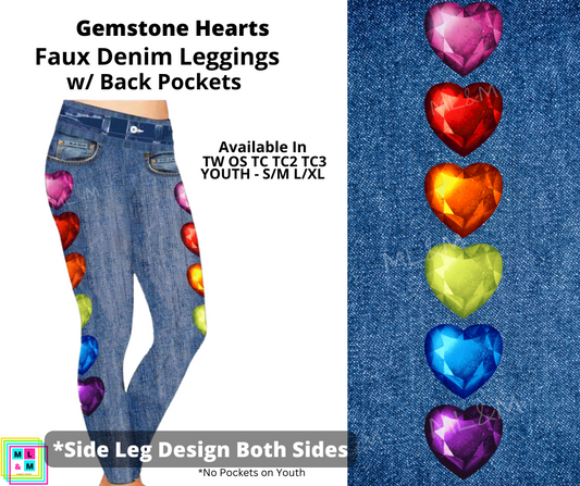 Gemstone Hearts Faux Denim Leggings with Pockets (Pixie)