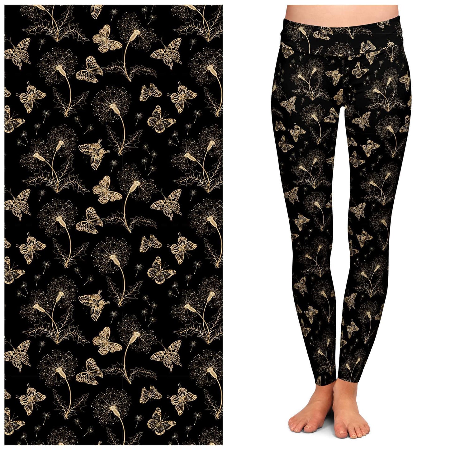 Gold Butterfly Fleece Lined Leggings with Pockets (SLB)