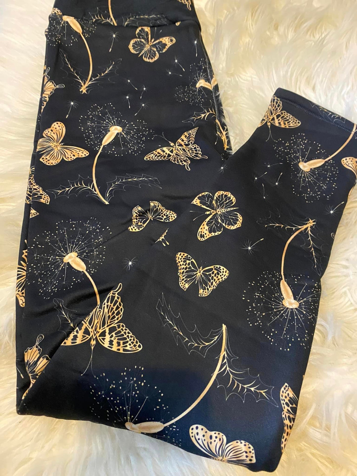 Gold Butterfly Fleece Lined Leggings with Pockets (SLB)