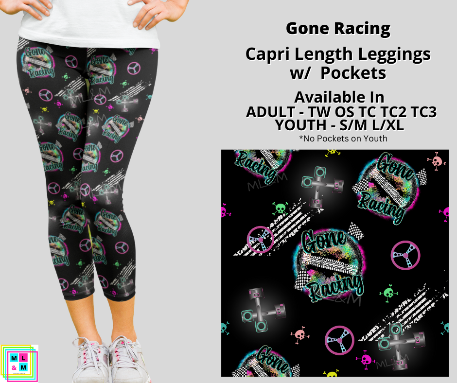 Gone Racing Capri Leggings with Pockets (Pixie)