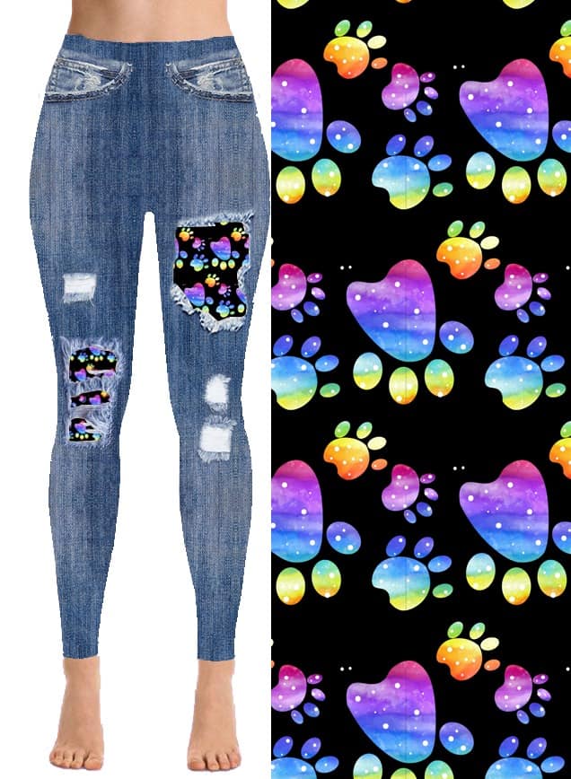 Happy Paws Faux Denim Legging/Capri with Side Pockets (BFW)