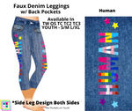 Human Faux Denim Capri Leggings with Pockets (Pixie)