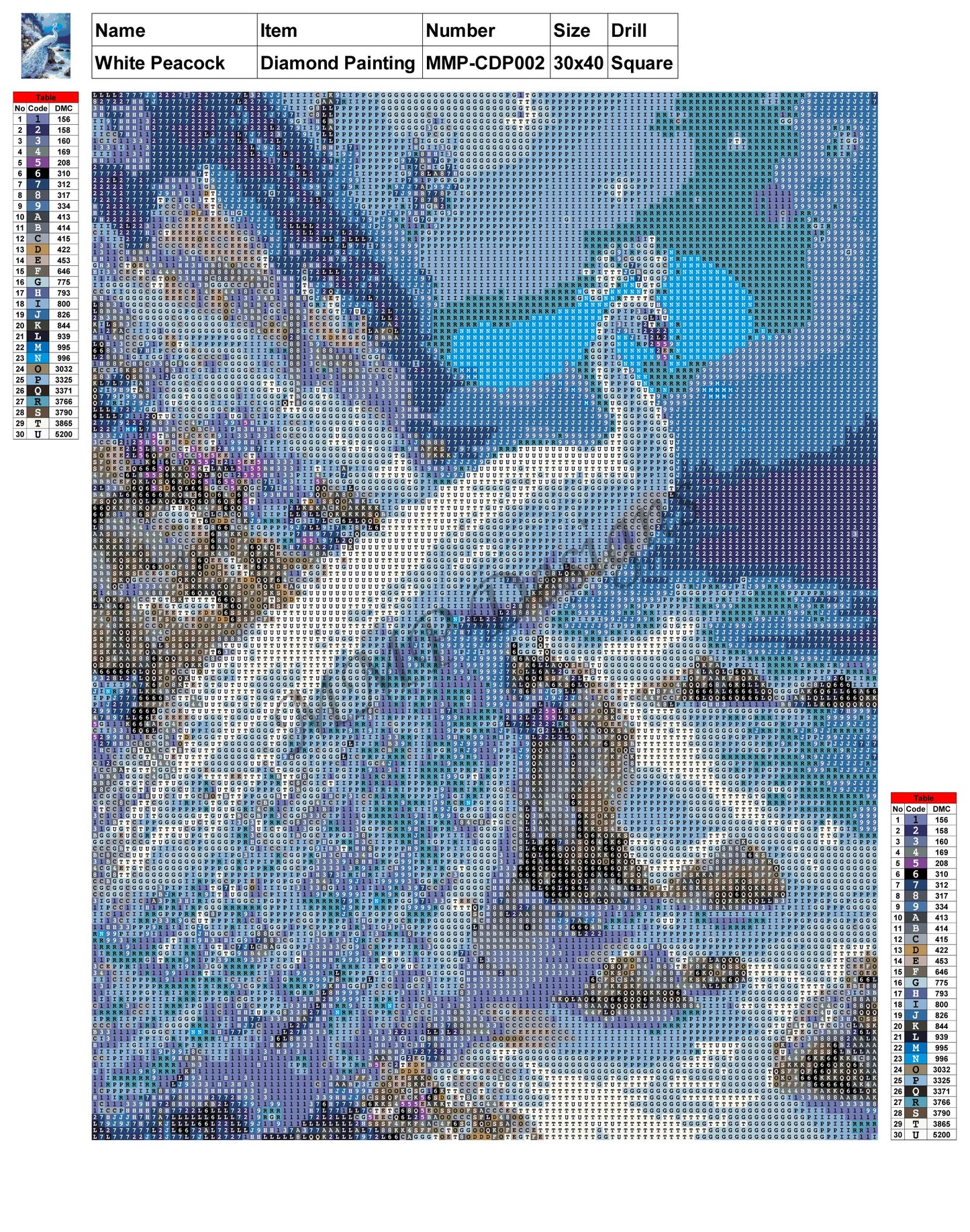 White Peacock 30x40 Diamond Painting MMPCDP002