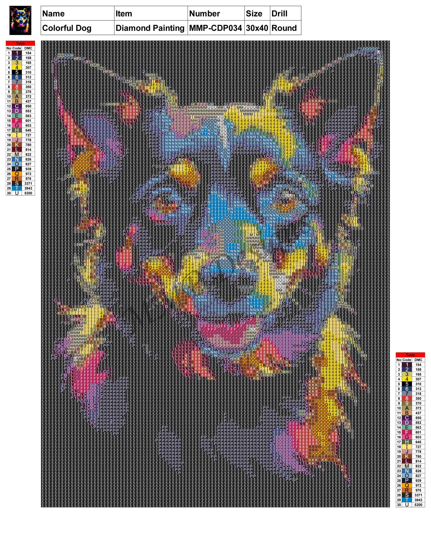Colorful Dog 30x40 Diamond Painting MMPCDP034