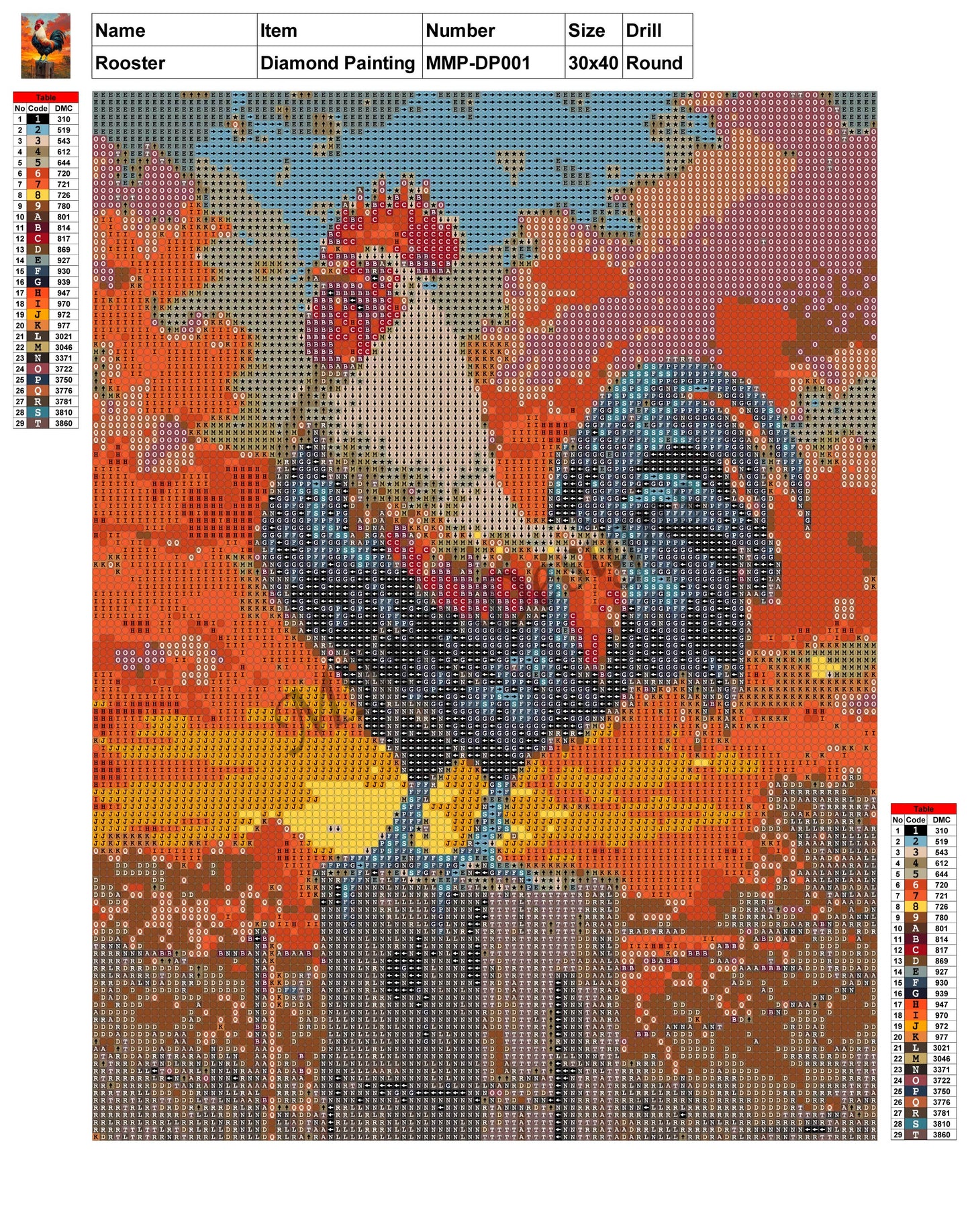 Rooster 30x40 Diamond Painting MMPDP001