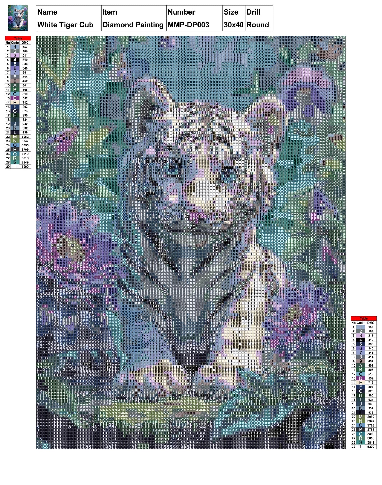 White Tiger Cub 30x40 Diamond Painting MMPDP003