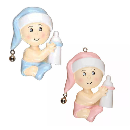 Personalized Poly-Resin Ornament Baby with Bottle