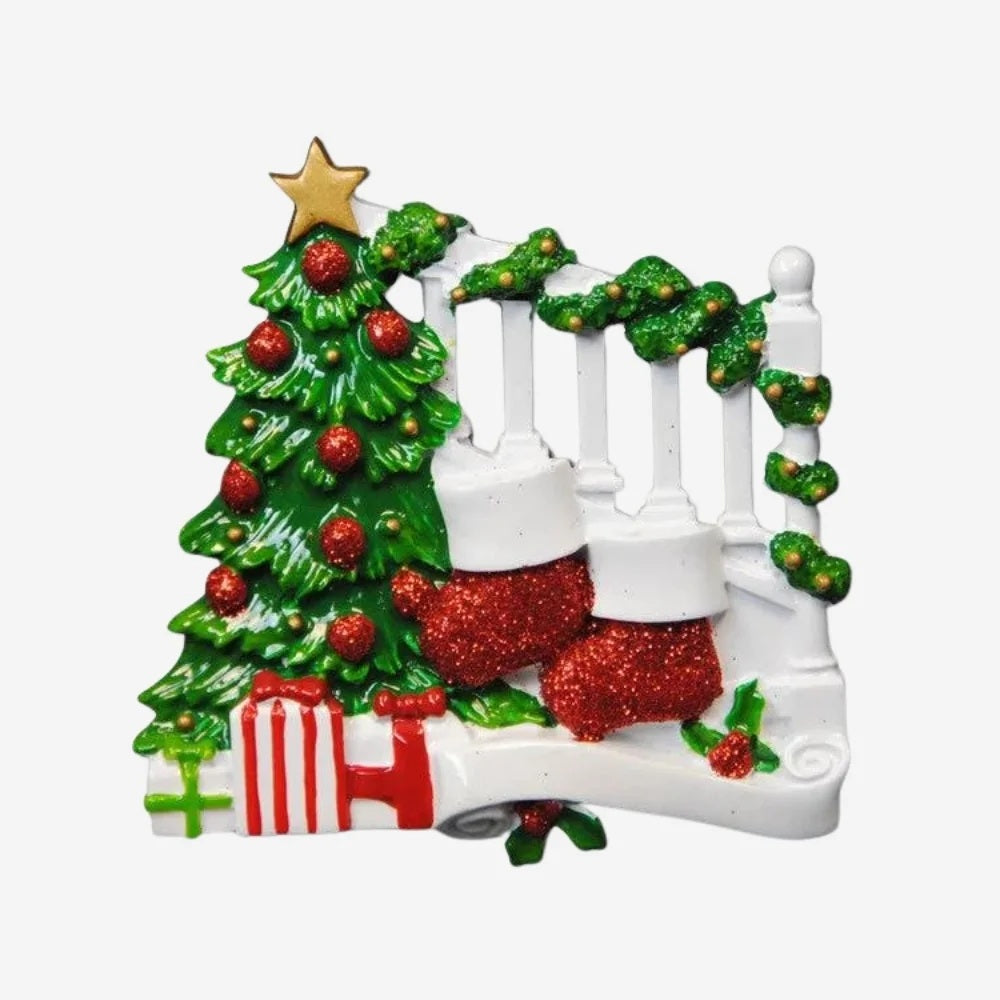 Personalized Poly-Resin Ornament Bannister with Stockings Family (2-9 People)