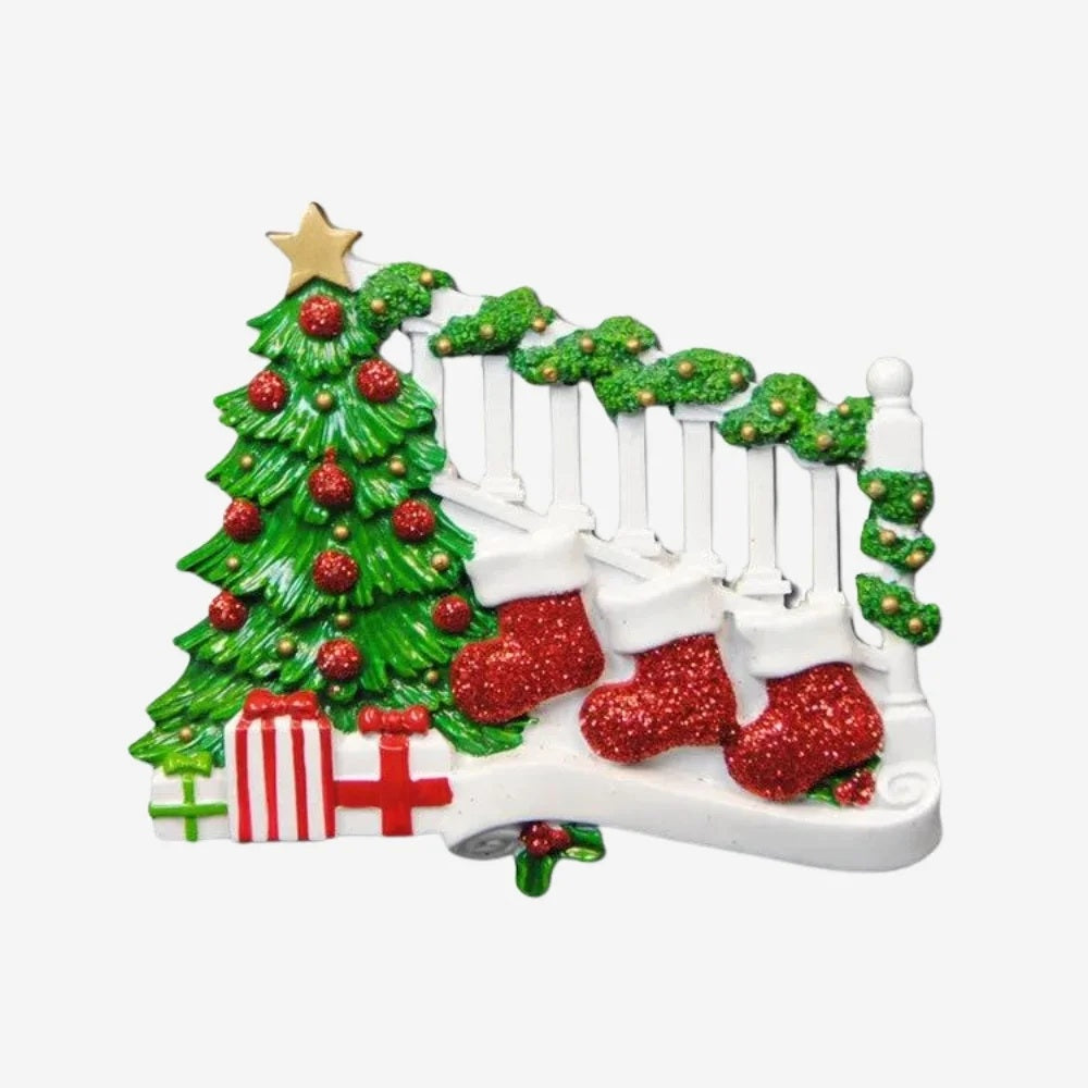 Personalized Poly-Resin Ornament Bannister with Stockings Family (2-9 People)