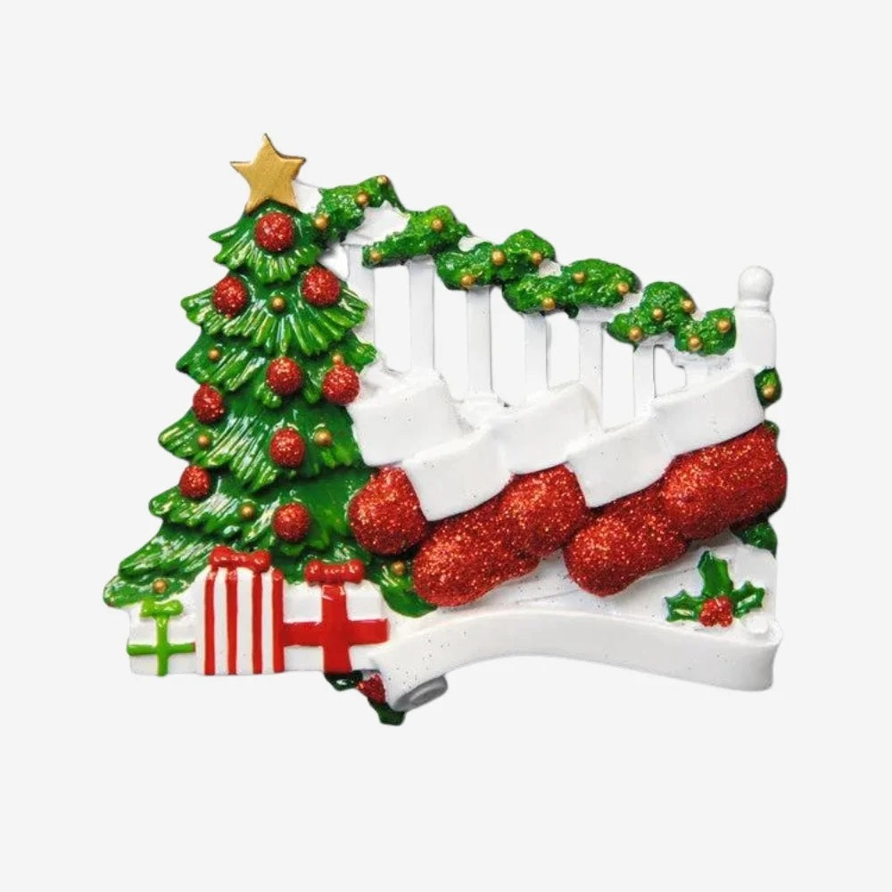 Personalized Poly-Resin Ornament Bannister with Stockings Family (2-9 People)