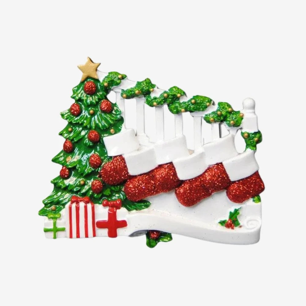 Personalized Poly-Resin Ornament Bannister with Stockings Family (2-9 People)