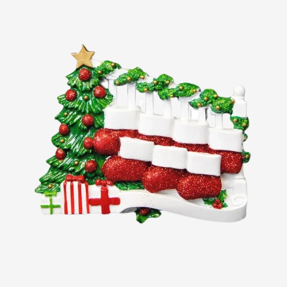 Personalized Poly-Resin Ornament Bannister with Stockings Family (2-9 People)