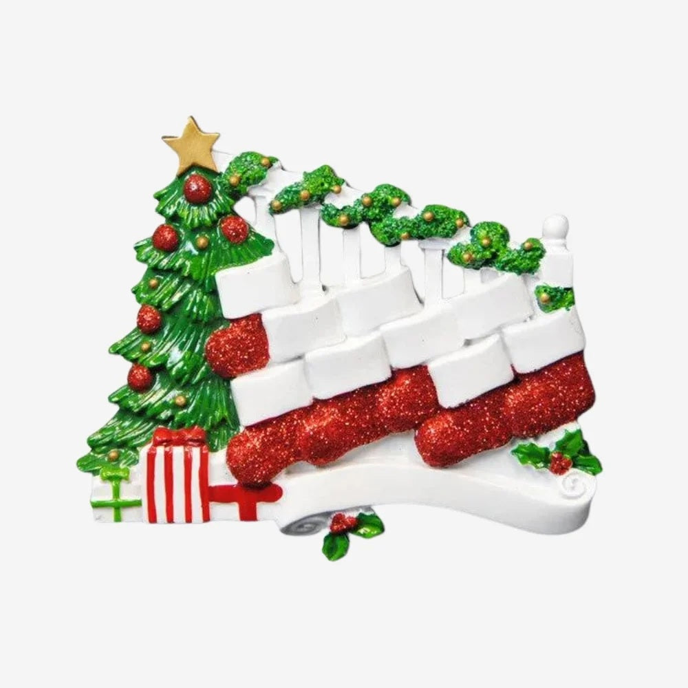 Personalized Poly-Resin Ornament Bannister with Stockings Family (2-9 People)