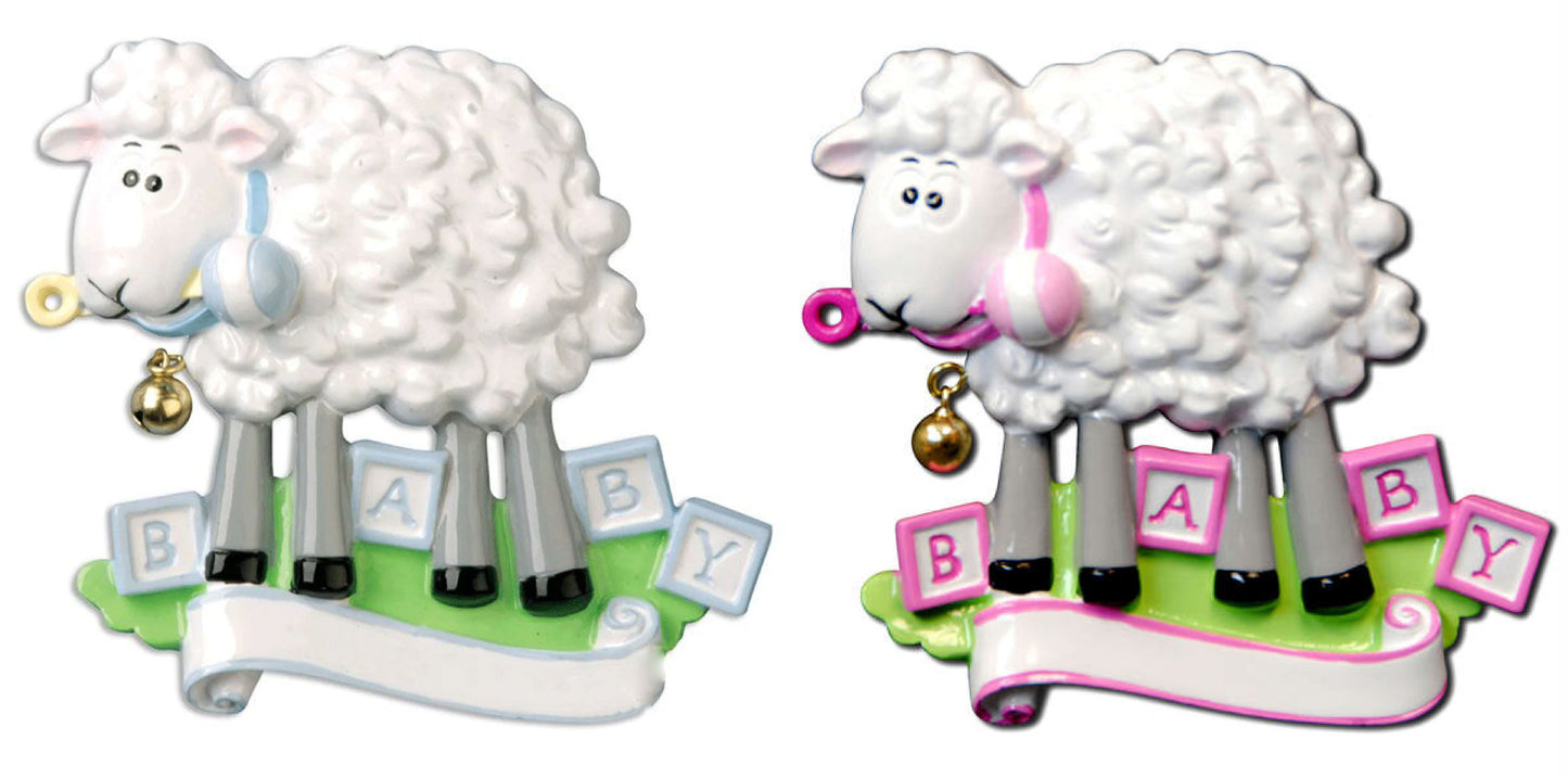 Personalized Poly-Resin Ornament Sheep Baby Blocks