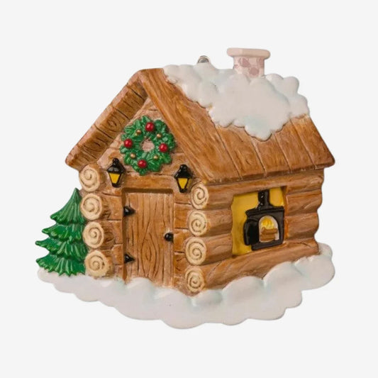 Personalized Poly-Resin Ornament Log Cabin