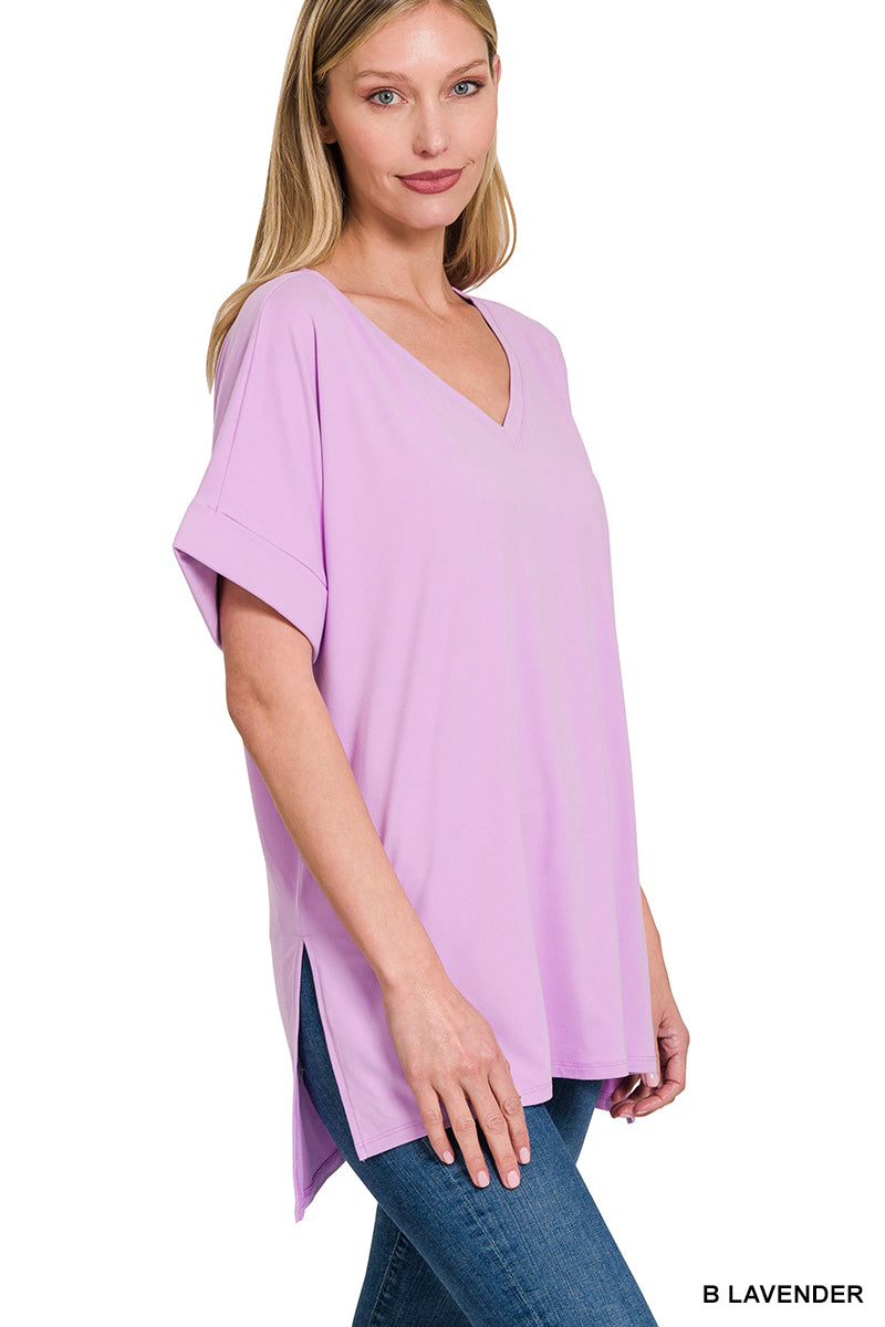 Lavender Rolled Sleeve V-Neck Tunic