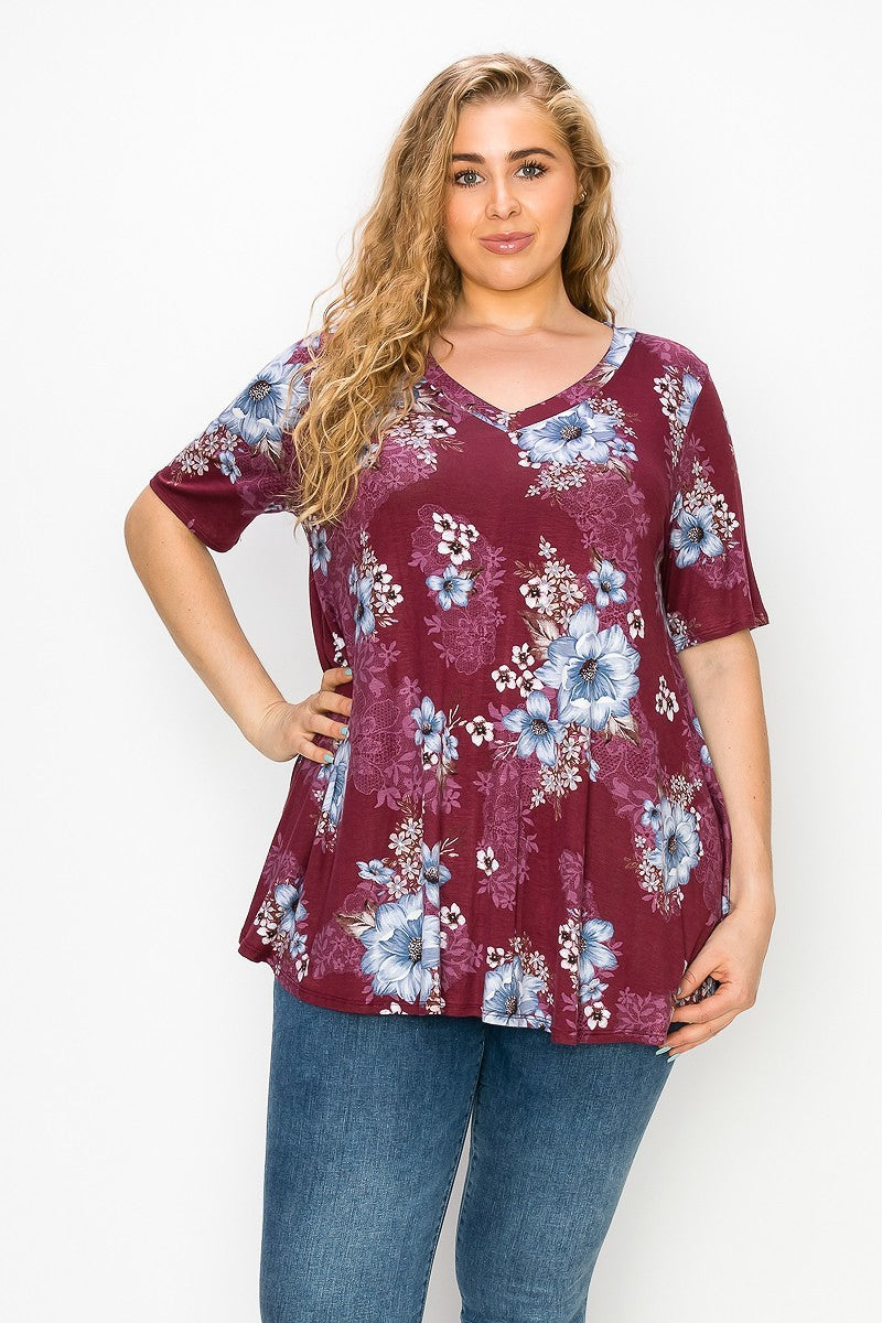 Floral V-Neck Short Sleeve Tunic