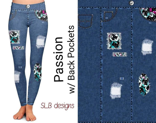 Passion Faux Denim Leggings with Back Pockets (SB)