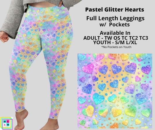 Pastel Glitter Hearts Leggings with Pockets (Pixie)