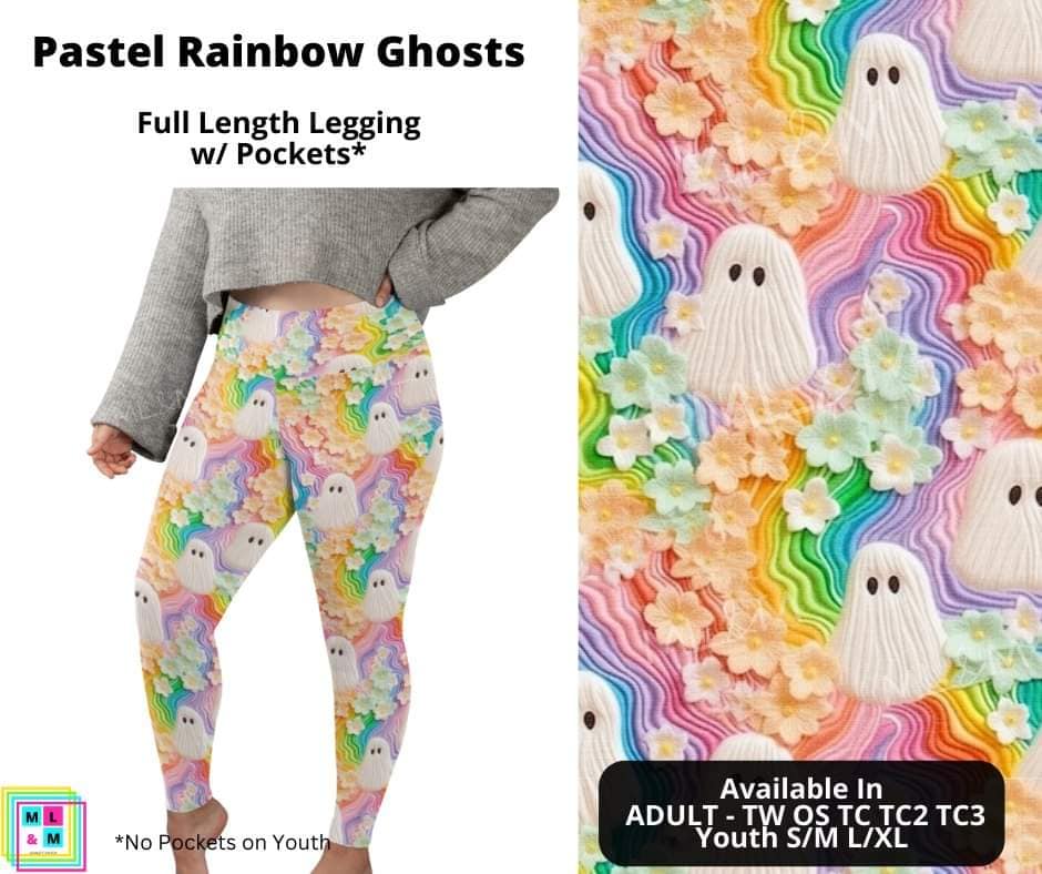 Pastel Rainbow Ghosts Leggings with Pockets (Pixie)